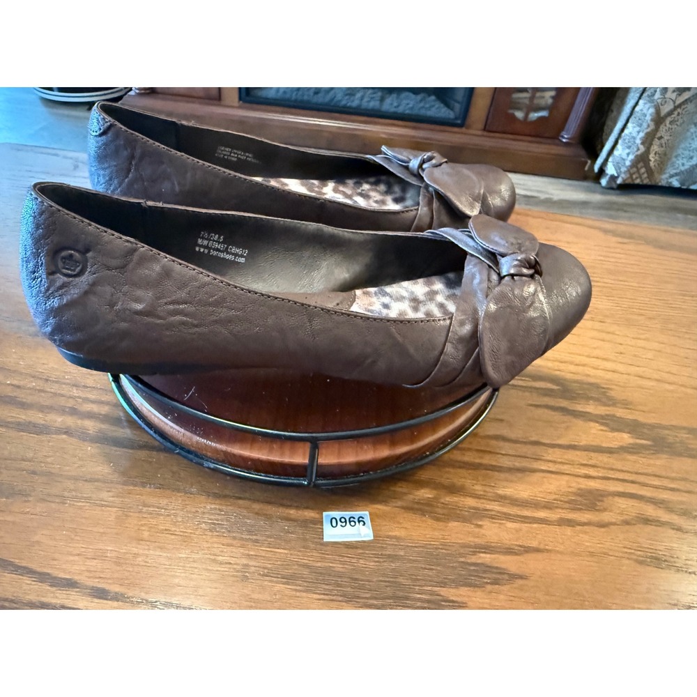 Born Brown Leather Bow Ballet‎ Flats Leopard Print Lining B59457 Womens 7.5 - Picture 5 of 6